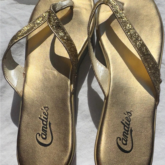 Candies Gold shimmer wedge sandles, size 10 med - Picture 3 of 10